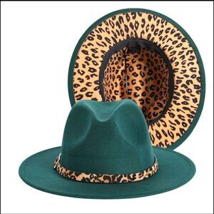 Army Green Fedora Hat with Animal Print base